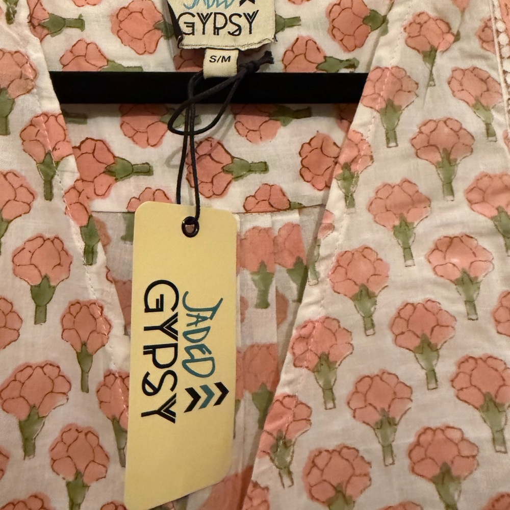 JADED GYPSY S/M Bohemian Pink Floral Maxi Dress with Tie Waist - Picture 4 of 14